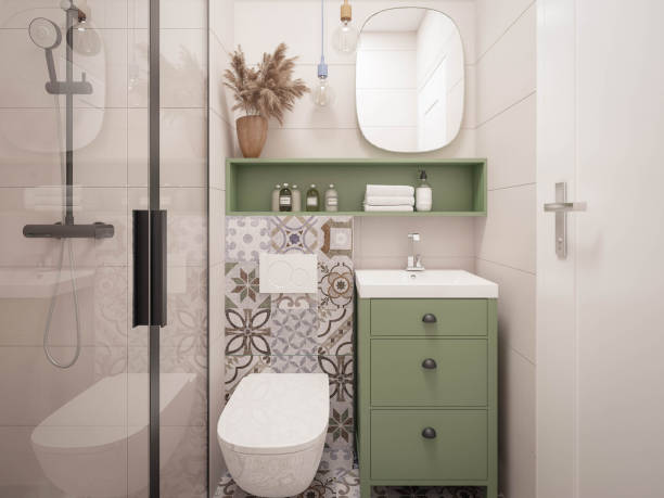 дизайн интерьера. архитектура. компьютерный образ ванной комнаты. архитектурная визуализация. 3d рендеринг. - bathroom стоковые фото и изображения