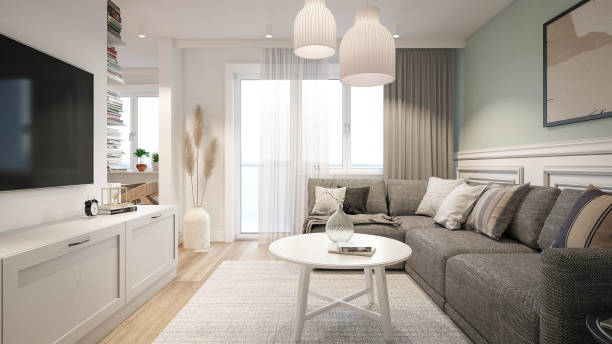 istock Interior Design. Architecture. Computer generated image of living room. Architectural Visualization. 3D rendering. 1311583955