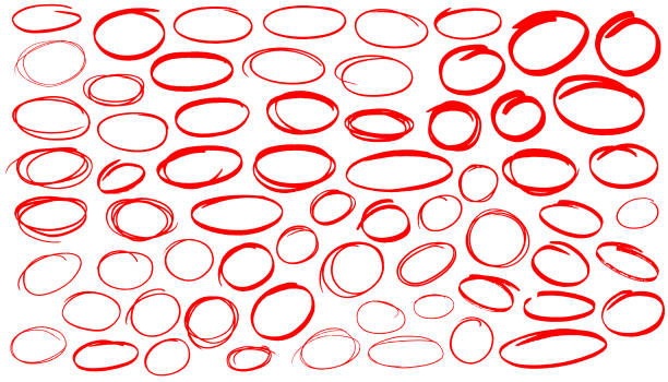 rote stiftmarkerkreise - kreis stock-grafiken, -clipart, -cartoons und -symbole