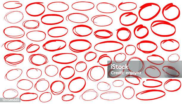 Cerchi Pennarello Rosso - Immagini vettoriali stock e altre immagini di Cerchio - Cerchio, Disegno, Pennarello