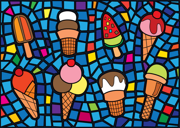 ilustrações, clipart, desenhos animados e ícones de sorvete design vidro colorido e pattem vitrais vitrais fundo ilustração vetor - orange wall textured paint
