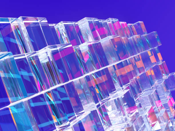 istock 3D rendering of glass blocks with colorful lighting. 1311588116
