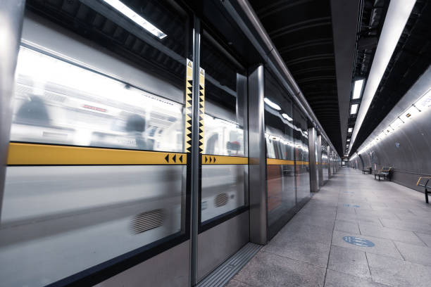 istock Futuristic architecture in deserted London underground station 1311591237