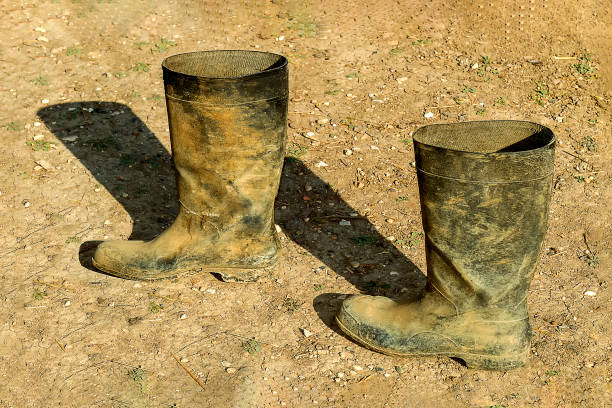 Rubber boots for kids standing in garden