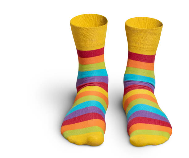 istock Foot in rainbow colors socks on white 1311600249