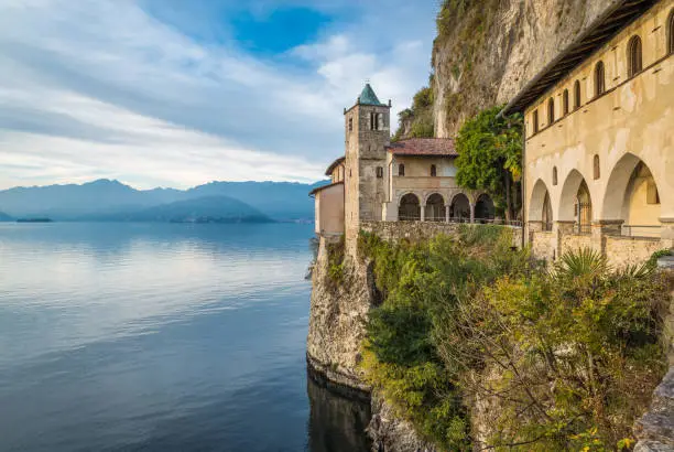 Photo of Lake Maggiore, Italy. Hermitage Santa Caterina del Sasso (XIII cen.)