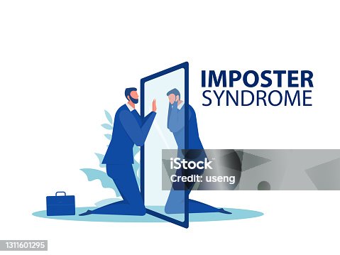 istock Imposter syndrome.businessman looking a mirror with fear shadow behind,Mental Health Problems, Anxiety and lack of self confidence at work Vector Illustration 1311601295