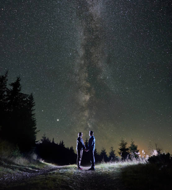 istock Loving couple standing under beautiful night sky. 1311601414