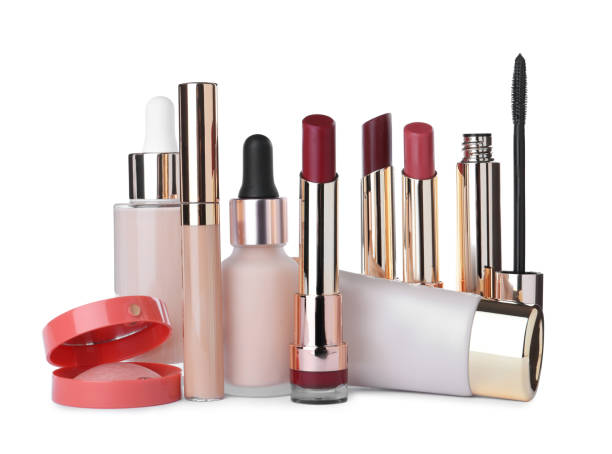 istock Different luxury cosmetic products on white background 1311601468