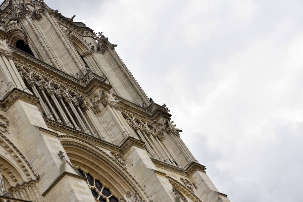 Popular city landmark in Paris, Notre Dame gothic Cathedral view