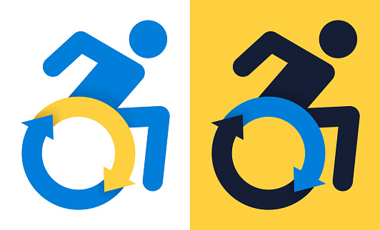 Disabled empowerment wheelchair speed fast arrow symbol.