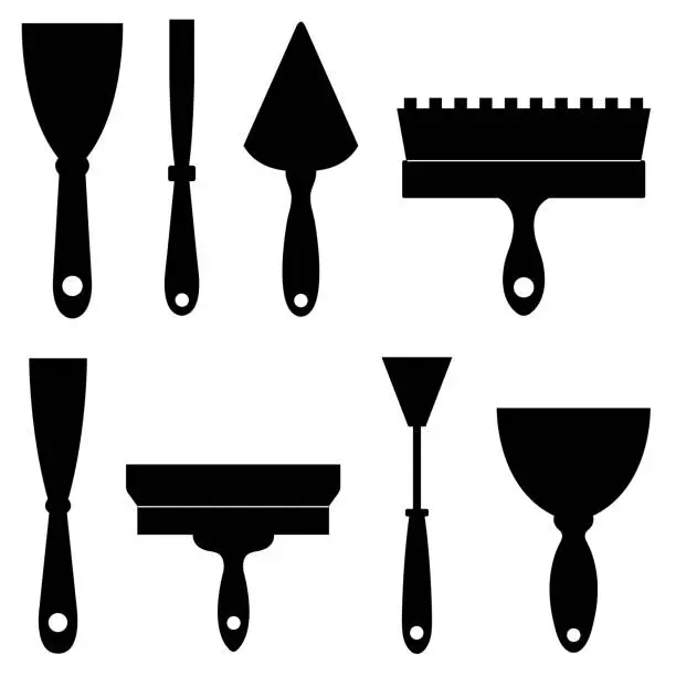 Vector illustration of Collection of different construction spatulas