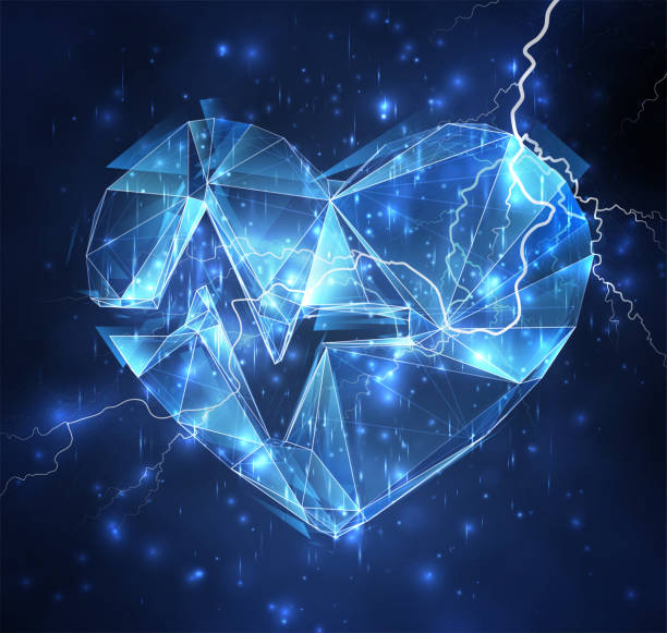 obiekt wektorowy 3d na tle błękitnego nieba. błyskawice i grzmoty. wytrzymałość i moc - symbol exploding polygonal heart shape stock illustrations