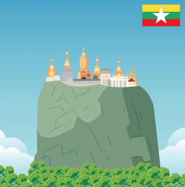 Vector illustration of Mount Popa, Myanmar