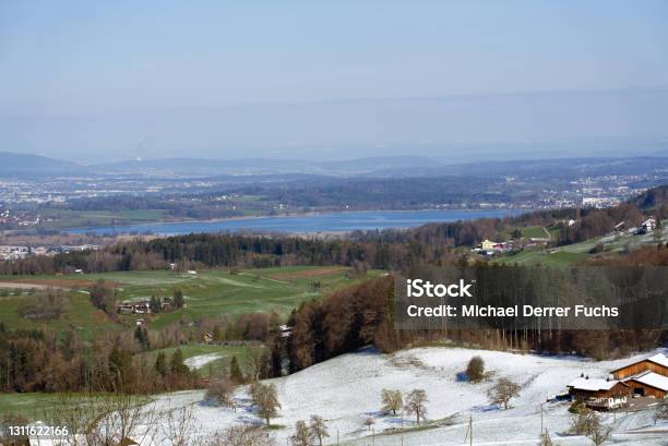Panoramic Landscape With Lake Pfäffikon In The Background Seen From Mountain Bachtel Stock Photo - Download Image Now