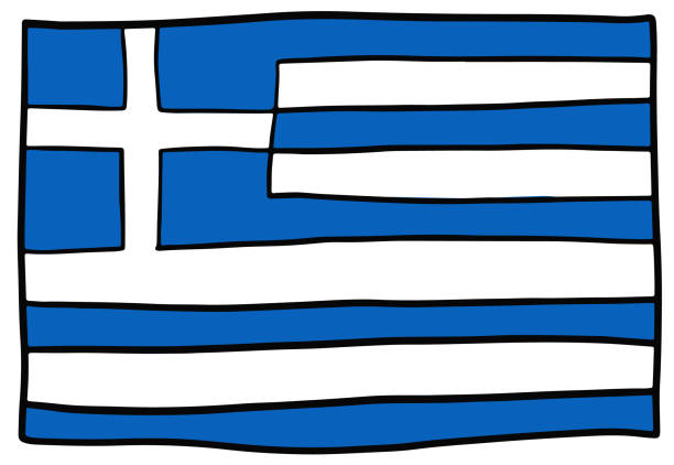 griechenland flagge doodle hand zeichnung skizze - flag national flag greek flag greece stock-grafiken, -clipart, -cartoons und -symbole