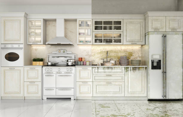 istock 3d render of dirty and clean kitchen  3d illustration 1311627737