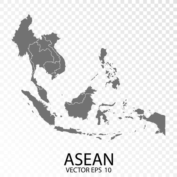 illustrazioni stock, clip art, cartoni animati e icone di tendenza di trasparente - mappa grigia dettagliata del sud-est asiatico. - silhouette cartography singapore map