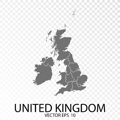 Transparent - High Detailed Grey Map of United Kingdom. Vector Eps 10.