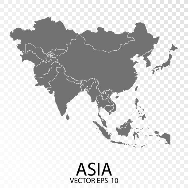 illustrations, cliparts, dessins animés et icônes de transparent - carte grise détaillée élevée de l’asie. - asie illustrations