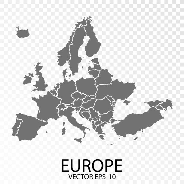 투명 - 유럽의 높은 상세한 회색지도. - belgium map flag three dimensional shape stock illustrations