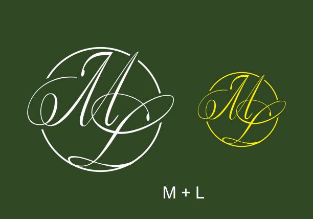 White and yellow color of ML initial letter in circle design White and yellow color of ML initial letter in circle design milliliter stock illustrations