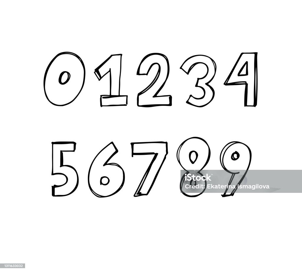 Vector Drawing Numbers Hand Drawn Vector Numbers Font Abstract Doodle Vector Illustration ...