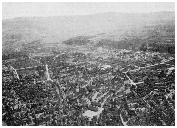 istock Antique black and white photograph: Bale (France) from Hot air baloon 1311635588