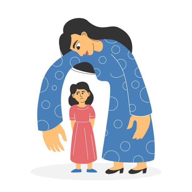 A controlling, protective mother and her daughter. The concept of destructive, abusive family relationships. vector art illustration