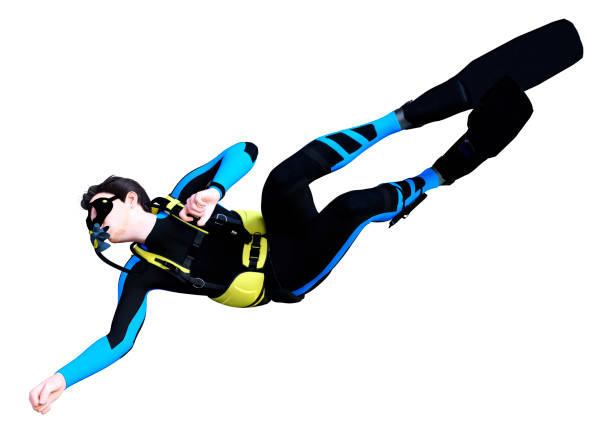 istock 3D illustration male diver on white 1311635888
