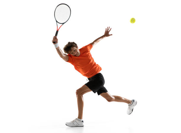 istock Young Caucasian man, tennis player posing isolated on white background. 1311637085