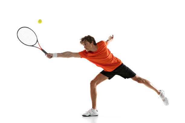 istock Young Caucasian man, tennis player posing isolated on white background. 1311637111