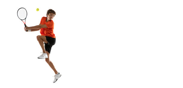 istock Young Caucasian man, tennis player posing isolated on white background. 1311637112
