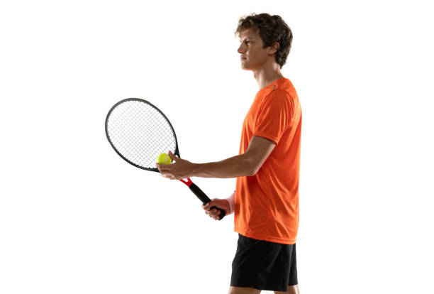 istock Young Caucasian man, tennis player posing isolated on white background. 1311637118