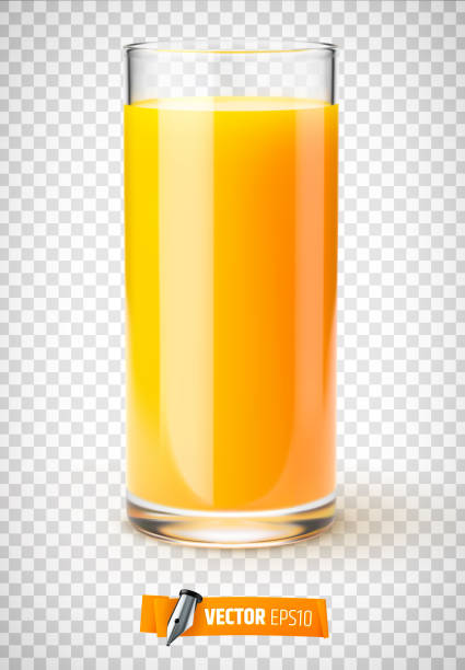 ilustraciones, imágenes clip art, dibujos animados e iconos de stock de vector vidrio realista de jugo de fruta - zumo de naranja