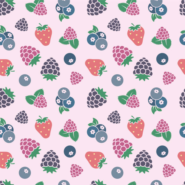 jagodowy owoc bez szwu wektor tła - raspberry berry fruit fruit backgrounds stock illustrations
