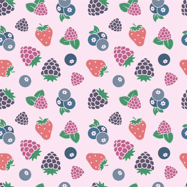 ilustrações de stock, clip art, desenhos animados e ícones de berry fruit seamless background vector - raspberry fruit pattern berry fruit