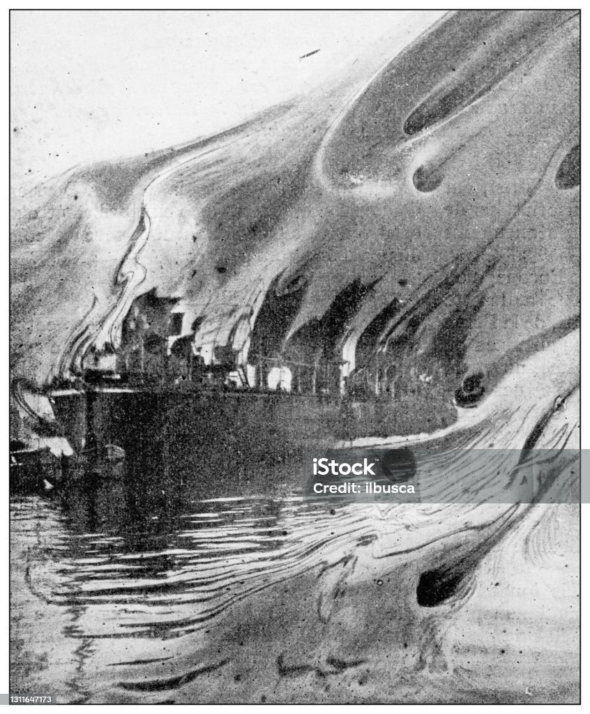 Antique black and white photograph: Distorted photograph of a ship Distorted Image stock illustration