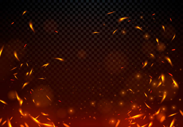stockillustraties, clipart, cartoons en iconen met vector illustratie brand vonken op transparante achtergrond. - vuur