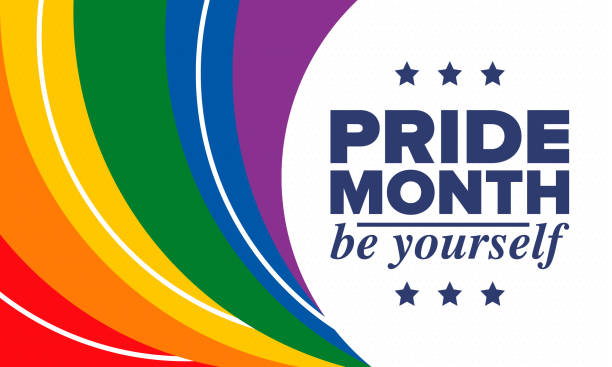 LGBTQIA Pride Month in June. Lesbian Gay Bisexual Transgender. Celebrated annual. LGBT flag. Rainbow love concept. Human rights and tolerance. Poster, card, banner and background. Vector illustration LGBTQIA Pride Month in June. Lesbian Gay Bisexual Transgender. Celebrated annual. LGBT flag. Rainbow love concept. Human rights and tolerance. Poster, card, banner and background. Vector illustration rainbow flag stock illustrations