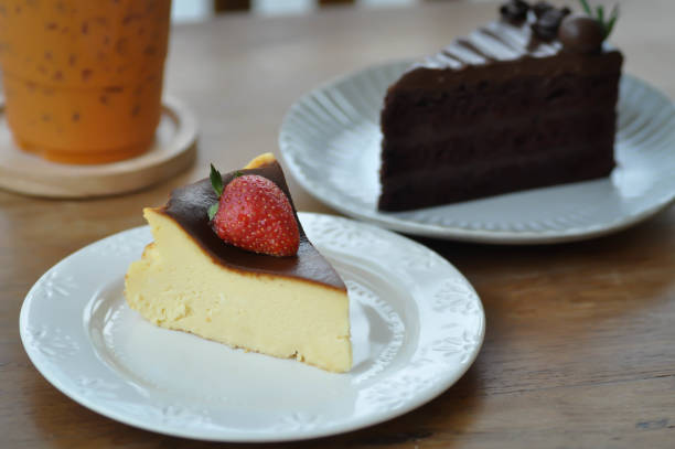 istock basque burnt cheesecake, burnt cheesecake with strawberry topping 1311661267