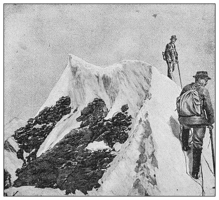 Antique black and white photograph: Matterhorn, mountain climbing
