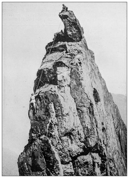 Antique black and white photograph: Matterhorn, mountain climbing