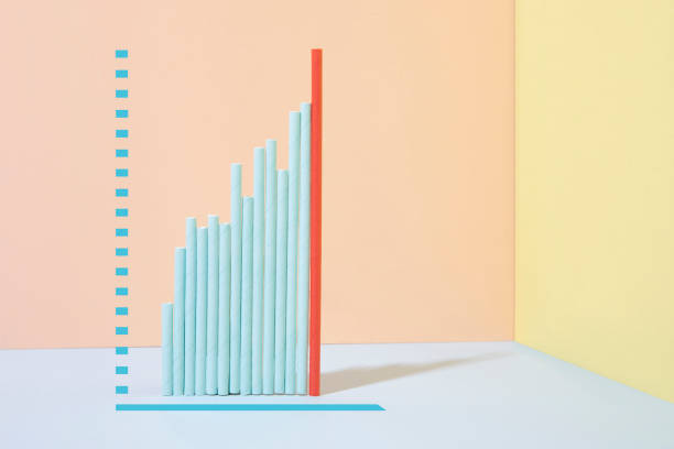 Rising up business growth bar graph on pink and blue background.
