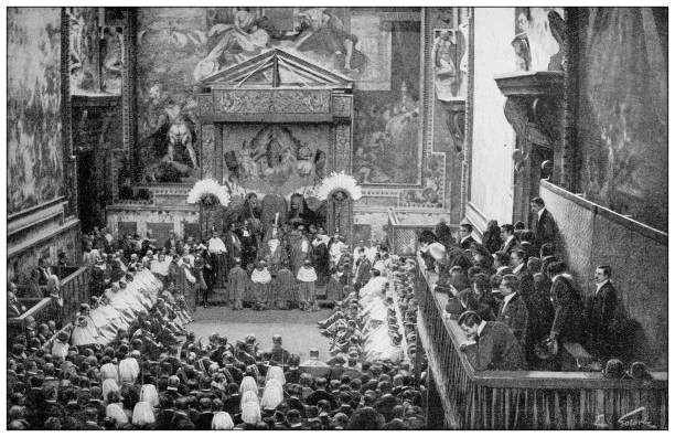 istock Antique black and white photograph: Vatican ceremony with Pope 1311668609