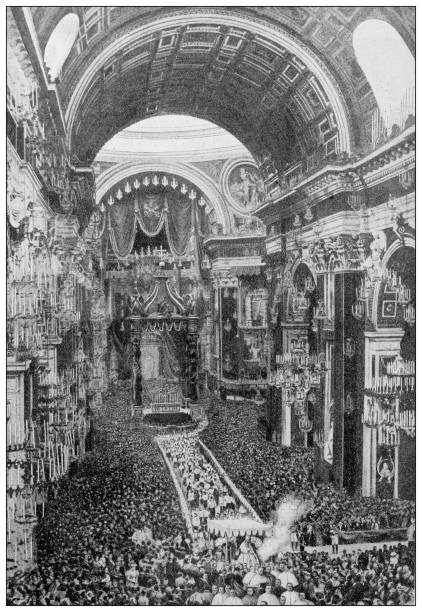 istock Antique black and white photograph: Vatican ceremony with Pope 1311668740