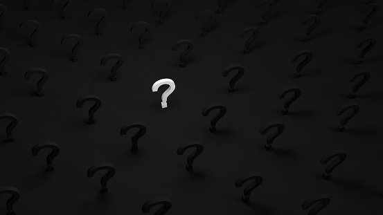 White trendy question mark on a background black and grey signs. 3D Rendering
