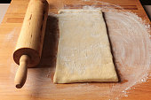 yeast puff pastry and rolling pin