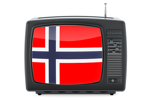 Norwegian Television concept. TV set with flag of Norway. 3D rendering isolated on white background