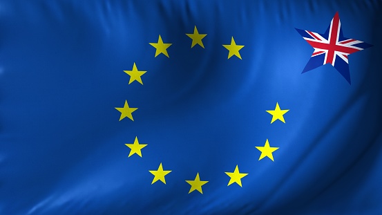 European Union flag with the United Kingdom symbol star leaving the group.